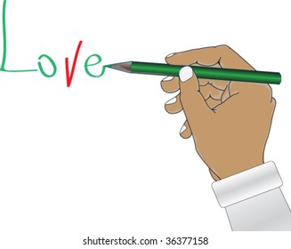 Hand with pencil draw love