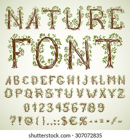 Hand pencil drawn green colored natural ecological vector font