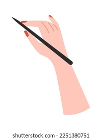 Hand with pencil flat icon Education tool. Vector illustration