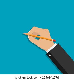 Hand with a pencil. Hand holding a pencil. Vector illustration, vector.