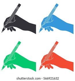 Hand with pencil icon - colored vector  set