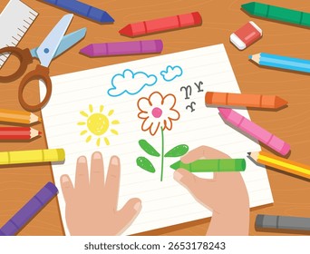 Hand with Pencil Illustration: Cartoon Vector Flat Design