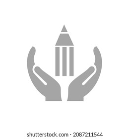 Hand Pencil logo design. Pencil logo with Hand concept vector. Hand and Pencil logo design