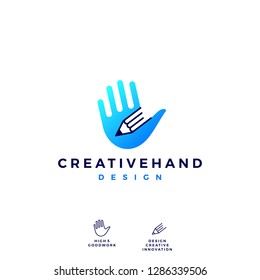 hand pencil logo vector icon illustration