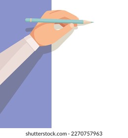 Hand with pencil. man holding pen and writing title. vector template