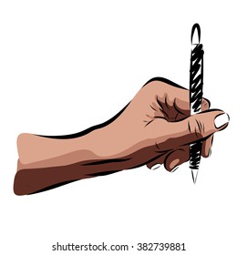 hand with pencil on a white background. Vector EPS illustration