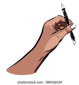 hand with pencil on a white background. Vector EPS illustration