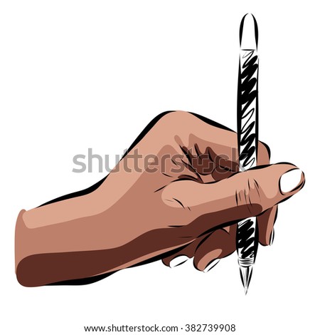 hand with pencil on a white background. Vector EPS illustration