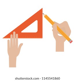 hand with pencil and rule