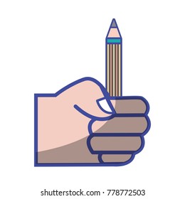 hand with pencil school utensil to study