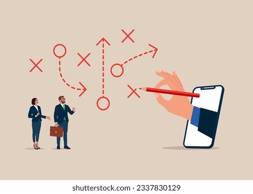 Hand with pencil  to solves tasks. Prioritize work for project management. Vector illustration
