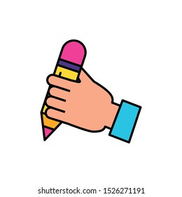 hand with pencil supply writing vector illustration design