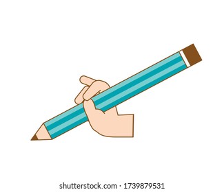 Hand with pencil vector concept. Illustration in modern flat style. Color picture for design web site, web banner, printed material. 