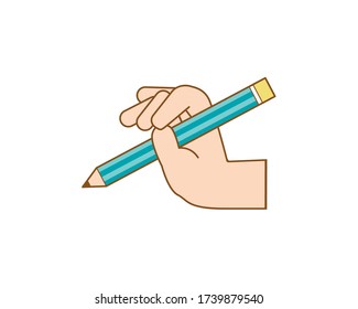 Hand with pencil vector concept. Illustration in modern flat style. Color picture for design web site, web banner, printed material. 