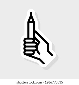 Hand with pencil vector icon. Artist's hand sticker.