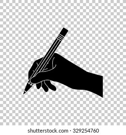 Hand With Pencil Vector Icon - Black Illustration