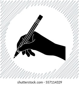 Hand with pencil vector icon - black  illustration