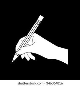 Hand With Pencil Vector Icon Isolated On Black