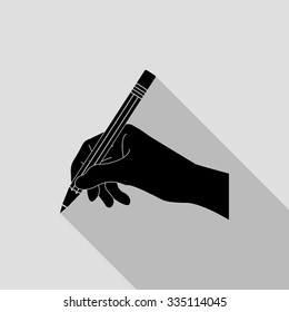 hand with pencil vector icon with long shadow