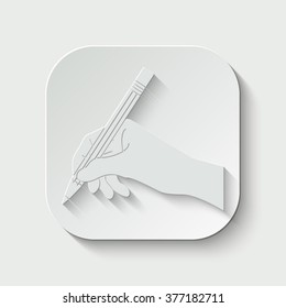 hand with pencil vector icon - paper illustration
