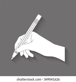 hand with pencil vector icon with shadow