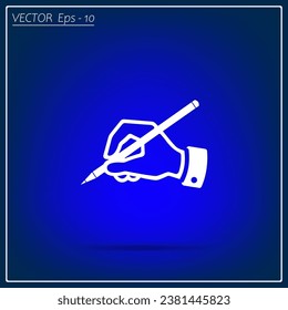 Mano con un lápiz en la mano, icono vector. Escritura manual en lápiz, ilustración vectorial.