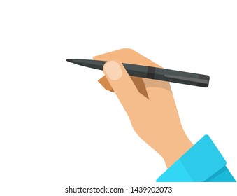 Hand With Pencil Vector Illustration, Flat Cartoon Hand Holding Pen Isolated On White