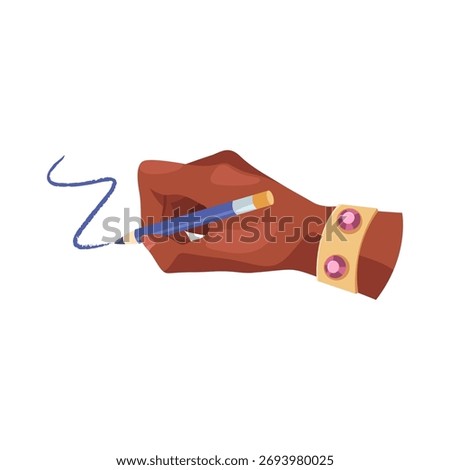 Hand with pencil writes memo or drawing. Vector graphite with eraser for school or office. Note and report, journal and memo, paperwork task icon. Education and calligraphy, sketch signature outline.