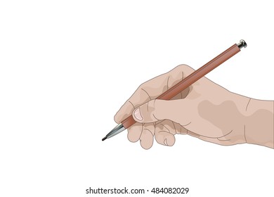 Hand with pencil writing something isolated on white background vector illustration