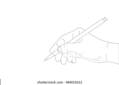 Hand with pencil writing something with line