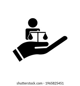 Hand and people icon with law. law abiding icon. Editable stroke. Design template vector