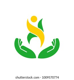hand people leaf abstract logo