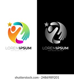 Hand people logo with charity design combination, unity