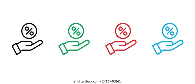 Hand with percentage icon set vector on white background. vector illustration.