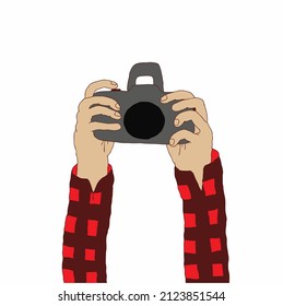 hand person with camera on white background