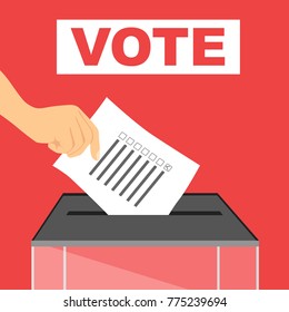 Hand of a person casting a ballot at a polling station during voting