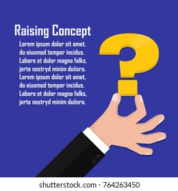 Hand of the person holds a question mark. Concept of a raising of a question in business.