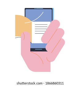 Hand of person reading electronic books in smartphones e-libruary