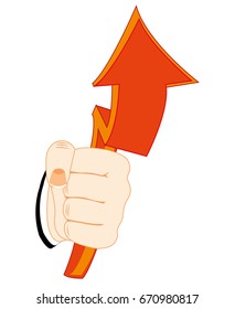 Hand of the person and red arrow pointer in hand