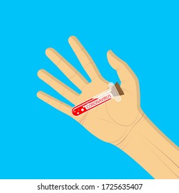 In the hand of a person is a test for coronavirus. Vector illustration.