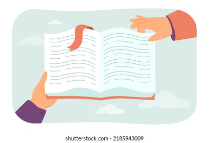 Hand Of Person Turning Page Of Big Book Or Journal. Hands Holding Diary Or Book Flat Vector Illustration. Organization, Creativity, Education, Parenting, Literature Concept For Banner, Website