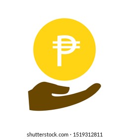  Hand with peso icon in flat design template