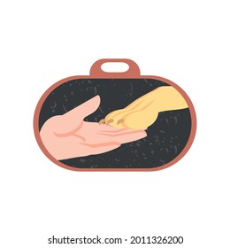hand with pet paw in board