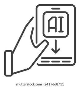 Hand and Phone with AI vector Artificial Intelligence concept thin line icon or symbol