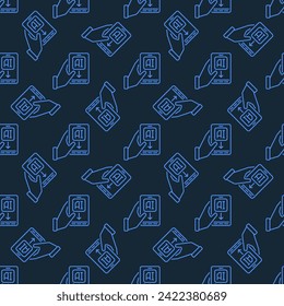 Hand and Phone with AI vector Artificial Intelligence concept thin line blue Seamless Pattern
