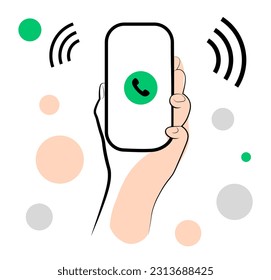 Hand with phone. A phone call. Vector illustration in doodle style