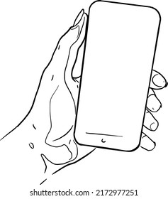 Hand, phone, hand draw line vector illustration