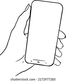 Hand, phone, hand draw line vector illustration