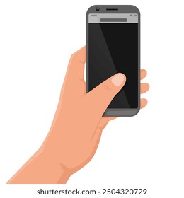 Hand with phone flat cartoon style.