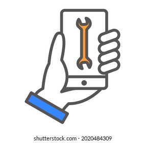 icono de mano y teléfono con el concepto clave de ilustración vectorial
